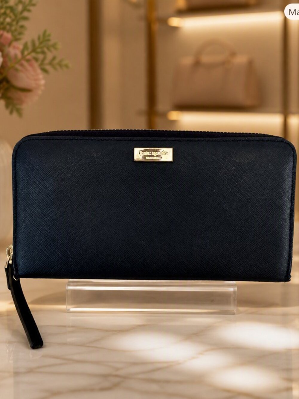 Kate Spade Black Leather Long 3/4 Zip Wallet